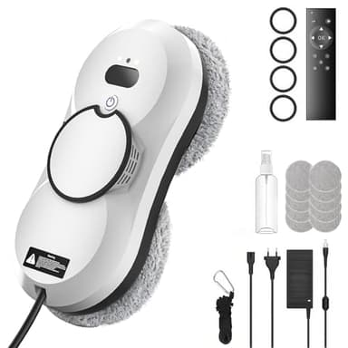 Orabuth Robot Laveur de Vitre avec Détection Intelligente des Bords, 5600Pa Lave-Vitre Automatique à 3 Modes & Télécommande, Robot Nettoyeur Vitre Sécurisé avec 10 Chiffons pour Surfaces Lisses