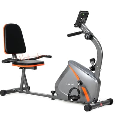 ISE Vélo d'Appartement Semi-Allongé Vélo Couché avec Frein Magnétique, Roues de Transport, Capteurs d'Impulsion, l'Ecran LCD, 8 Niveaux de Résistance Réglables, Velo d appartement Semi Allongé