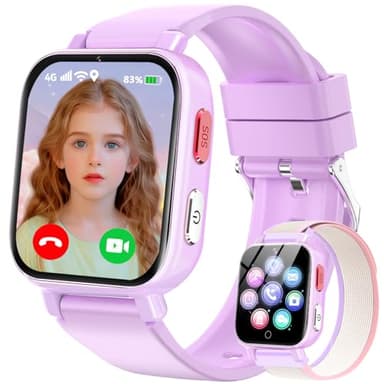 Montre Connectée Enfants GPS, 4G Smartwatch Téléphone pour Filles et Garçons avec Appel, Vidéo, SOS, Chat, Mode Classe Podomètre, Jeux, Réveil, Montre Intelligente Enfant 4 à 12 Ans Cadeau, Violet