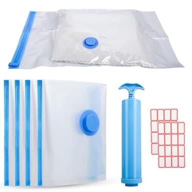 Sacs Sous Vide Voyage 40×60cm – Lot de 4 Sac Sous Vide Vetement Aspirateur avec 2 Étiquettes Autocollantes, Sac de Rangement Sous Vide, Housse Sous Vide, Idéal pour Vêtements et Linge de Lit.