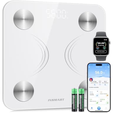 INSMART Balance Pese Personne, Pese Personnes avec écran LED, Balance Connectée bluetooth avec app compatible Andriod et iOS, suivi de 17 données corporelles, Pese Personne max. poids 180 kg