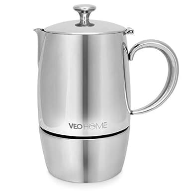 VeoHome Cafetière Italienne inox 6 Tasses 300 ML – Cafetière Moka Induction, Gaz, Céramique Style Expresso – Incassable, Sûre et Lavable au Lave-Vaisselle…
