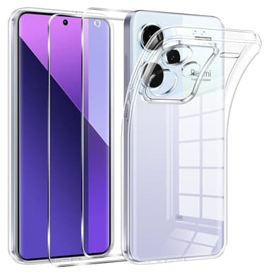Phoona Coque pour Xiaomi Redmi Note 13 Pro Plus 5G / Note 13 Pro+ 5G avec 2 Pièces Protection Écran en Verre Trempé, Ultra Transparent Silicone TPU Souple, Antichoc Anti-Jaune Etui Bumper
