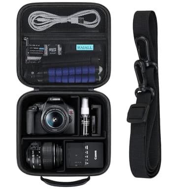 RAIALL Sacoche pour Appareil Photo Canon EOS Rebel T7/ R50/ R50V/ R100/ R5/ R6 Mark II/ R7/ R8/ R10/RP/Sony/Nikon D7500, Sacoche de Transport Rigide et protectrice pouvant contenir Un Objectif, Noir