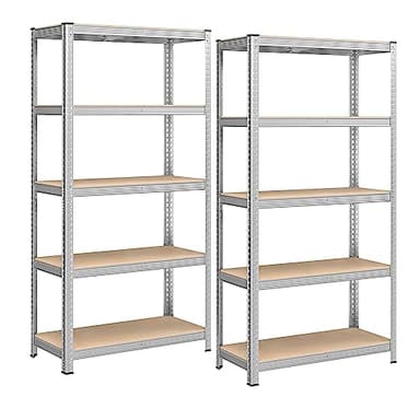 SONGMICS Lot de 2, Étagère de Rangement à 5 Niveaux, 40 x 90 x 180 cm, Capacité 875 kg, Planches Réglables, Style Industriel, pour Cuisine, Salon, Argent GLR040E02