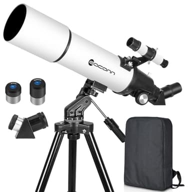 Télescope astronomique pour Adultes, télescope réfractif de 600mm d'ouverture de 80mm pour Enfants et débutants, Jumelles pour Adultes, télescope de Voyage Portable Compact avec Sac à Dos (White)