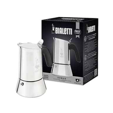 Bialetti - Nouvelle machine à expresso italienne Venus Induction en acier inoxydable, adaptée à tous les types d'assiettes, 4 tasses à café (170 ml), argentée, Argent