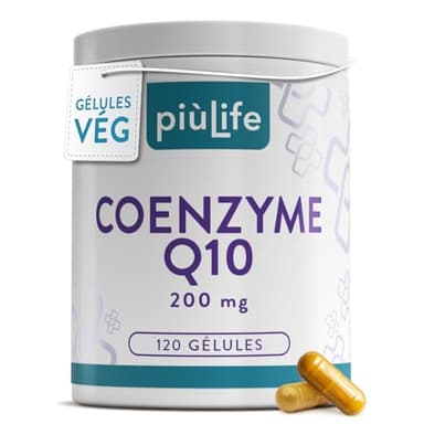 Coenzyme Q10 200mg PiùLife – CoQ10 Antioxydant Anti Age, Ubiquinone Q10 Coenzyme – Complément Alimentaire Peau, Système Immunitaire, Énergie Contre Les Radicaux Libres – 120 Gélules Vegan