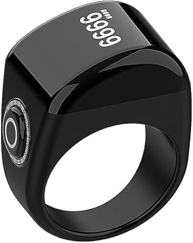KEWAYO Bague Smart Tasbih, Compteur de Prières, Clicker Numérique, Rechargeable, Pour Doigt, Noir, 20mm