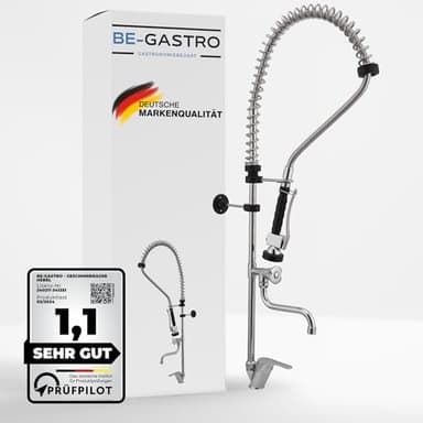 BE-GASTRO I Robinet de douche professionnel gastronomique à un trou « Premium » avec robinet, robinet industriel, douchette industriel, mitigeur et poignée ergonomique I Douchette gastronomique