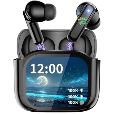 Ecouteurs Bluetooth sans Fil, 48H Casque Bluetooth 5.4 avec Écran Tactile Multifonction, Mini Ecouteur Sommeil avec Appels clairs, HiFi Stéréo/Mode 5 EQ/Contrôle Tactile/IPX5 Étanche Oreillette, Noir
