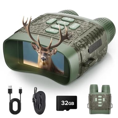 Jumelles Vision Nocturne 4K 48MP avec Zoom 10x, Batterie 5000mAh Rechargeable, Portée 400 m, Carte SD 32 Go Incluse, pour Chasse, Observation Animale, Camping et Sécurité