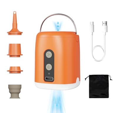 Gonfleur Matelas Gonflable, 1600 mAh Gonfleur Électrique offrant Le Gonflage, Dégonflage, Éclairage LED 3 en 1, Rechargeable Pompe Matelas Gonflable avec 4 Buses pour Jouets de Piscine, Bouées