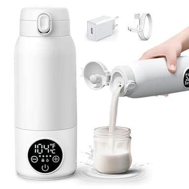 Chauffe-Biberon Nomade Portable Sans Fil 500ml, Chauffe Rapide Eau ou Lait, Chauffe Biberon Portable à Température Constante, Température Réglable, pour la Voiture et les Voyages