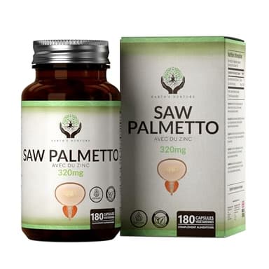EN Saw Palmetto | Prostate Complément Alimentaire 180 Gélules - Haute Teneur 320mg Saw Palmetto Cheveux avec 15mg Zinc Palmier Nain Gélules (extrait 20:1) par Portion | Sans OGM
