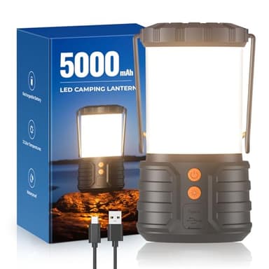 Lanterne Camping, Lanternes LED Rechargeables 5000mAh Lumière d'Urgence pour Pannes de Courant, 3 Couleurs, Portable Étanche IPX4 pour Tente de Camping Maison Exterieur ou Randonnée Ouragan