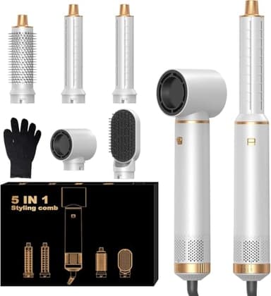 OKWRAP Airbrush 5 en 1, Air Styler 5 en 1, Hair Styler avec Seche Cheveux, Boucleur Automatique, Brosse Coiffante Chauffante, Brosse Lissante, Seche Cheveux 5 en 1 pour Sécher, Boucler, Lisser