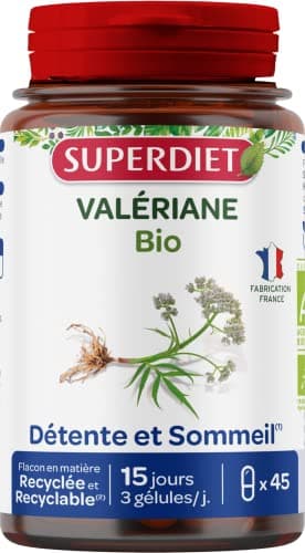 SUPERDIET - VALÉRIANE BIO - Détente et Sommeil - Phytothérapie - Fabrication française - 45 gélules