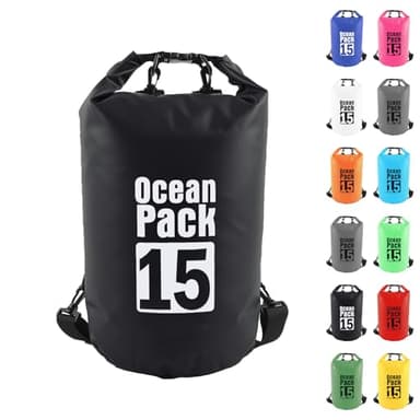 15L Sac étanche Polyvalent Noir, 2L/5L/10L/15L/20L/30L Waterproof Dry Bag avec Longue Bandoulière Réglable Sac à Dos Confort Imperméable pour Bateau/Kayak/Pêche/Rafting/Natation/Camping/Snowboard