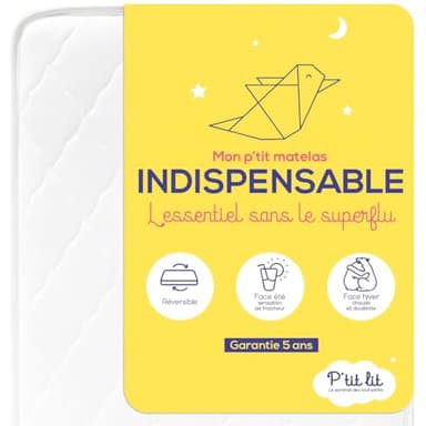 P'TIT LIT - Matelas Bébé/Enfant 70x140 cm - Réversible : Face Été/Face Hiver - sans Traitement Chimique - Certifié Oeko-Tex - Epaisseur 10 cm - Doux et Confortable