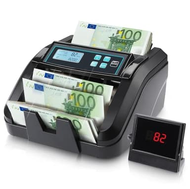 MUNBYN IMC51 Machine à compter l'argent, Compteur de billets en mode ajout+lot, Détection UV/MG/IR, Compteur de billets en EUR uniquement, 1100 billets/min, Affichage LCD, 2 ans de garantie (Noir)