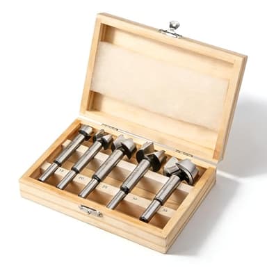 VOBOR Lot de 5 Mèche Forstner Ø 15/20/25/30/35 mm, Foret Bois avec Pointe de Centrage, Tige Ronde, avec Boîte de Rangement, pour Bois Dur et Tendre