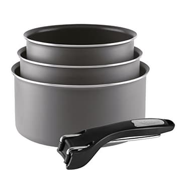 Sitram 710876 Lot de 3 Casseroles Ø16/18/20 cm en Aluminium Pressé Taupe – Revêtement Anti-adhérent Sans PFOA – Tous Feux Dont Induction – Manche Amovible Pratique