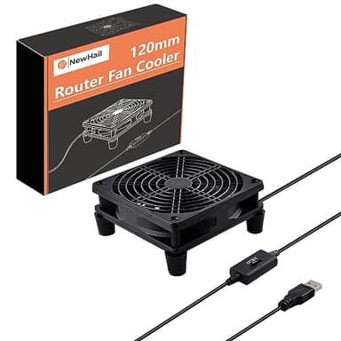 NewHail Ventilateur silencieux 120 mm avec 3 vitesses réglables, boîtier de refroidissement alimenté par USB DC 5 V pour routeur, modem récepteur, DVR, Playstation, TV, ordinateur, cabine AV/
