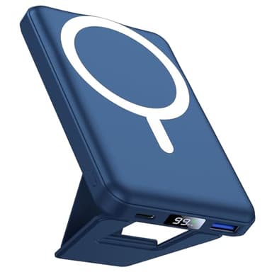 AOGUERBE Batterie Externe pour iphone, Compatible avec MagSafe 10000mAh Magnétique sans Fil Power Bank Charge Rapide PD 22.5W avec Affichage LED et Support Pliable pour iPhone 17/16/15/14/13/12 Séries