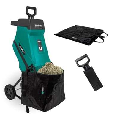VONROC Broyeur de végétaux 2500W – Pour branches jusqu’à Ø45mm - Sac de ramassage de 45L et poussoir inclus -Silencieux et robuste - broyeur pour déchets de jardin - Fonction de sécurité