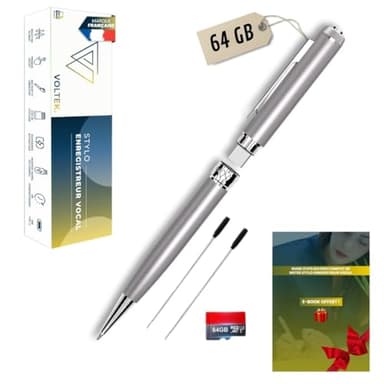 VOLTEK Stylo enregistreur Vocal 2025 Audio - 64Go – USB 3.0 Type C - Capturez la Voix avec Le dictaphones Vocal. Micro enregistreur Mini pour Réunions Conférences Journaliste - Guide Gratuit Inclus