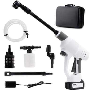 Trisruvian Nettoyeur Haute-Pression sans Fil 200 Bar: Pistolet Lavage Voiture Portable Mini avec Buse 6 en 1 4.0Ah Batterie Rechargeable - 4 Modes Pression pour Extérieur/Voiture/Balcon/Facade Maison
