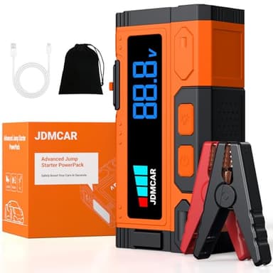 JDMCAR Booster Batterie Voiture 8000A - 14.8V Démarreur Batterie Voiture (jusqu'à9,0L Gaz/8,5L Diesel), Jump Starter avec LED, Booster Pinces Intelligentes, Protections Multiples Auto Moto SUV