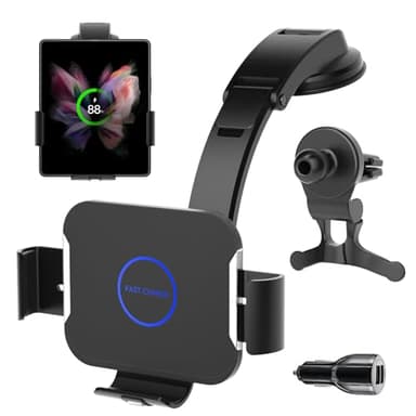 Olycism Chargeur de voiture sans fil pour Z Fold7/6 5/4 Dual Coil 15 W pour Samsung Z Fold 7/6/5/4/3 Support de téléphone intelligent sans fil Qi pour tableau de bord de voiture grille d'aération
