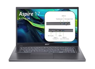 acer Aspire 17 A17-51M-51CV, Ordinateur Portable 17,3" Full HD IPS 60 Hz (Intel Core i5-1334U, RAM 16 Go, SSD 512 Go, Intel XE Graphics, Windows 11 Home), Gris, Clavier Français AZERTY