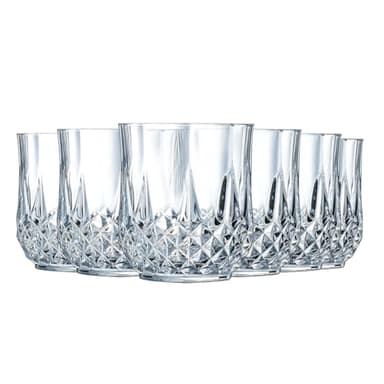 Cristal d'Arques Paris - Collection Longchamp - 6 verres bas 32cl en Kwarx - Brillance, Transparence et Haute Résistance - Moulures Iconiques - Fabriqués en France