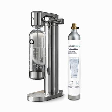 Aquafloow Machine à Eau Gazeuse Soda en Acier Inoxydable – Carbonateur à Contrôle Manuel, CO₂ Rechargeable, Cylindre jusqu’à 60 Litres, Bouteille Plastique Sans BPA avec Base Inox