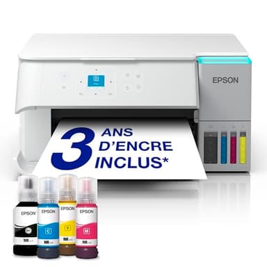 Solution d’Impression A4 Blanche EcoTank ET-2956 équipée d’Une Connexion Wi-FI et de réservoirs d’Encre AirPrint avec numérisation, Copie et Impression Recto Verso et Jusqu’à 3 Ans d’Encre Inclus