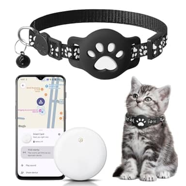 Traceur Collier GPS Chat Sans Abonnement, Collier Puce GPS Pour Chat Anti Etranglement, Sans Carte Sim, Localisation Temps Réel,Alerte Intelligente Anti-Perte,2-System Kompatibel Mit Apple/Android (A)