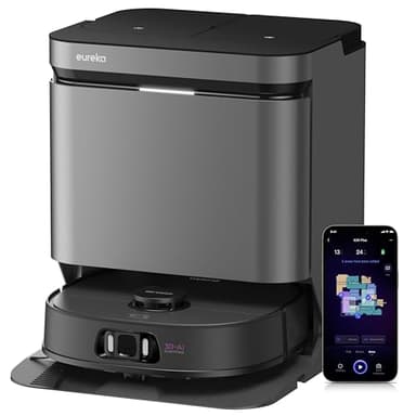 Eureka J15 Pro Ultra Aspirateur Robot,Robot Aspirateur Laveur 16200 Pa,Nettoyage des Bords,Brosse Anti Enchevêtrement,Lavage de Serpillière à l'eau Chaude 75℃,Base Autonettoyante