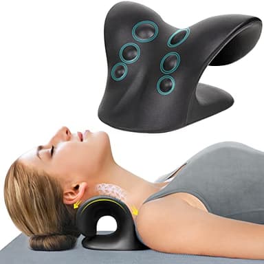 Étireur de cou pour soulager la douleur, relaxant du cou et des épaules, dispositif de traction cervicale, oreiller pour détendre les muscles et soulager la douleur TMJ (noir)