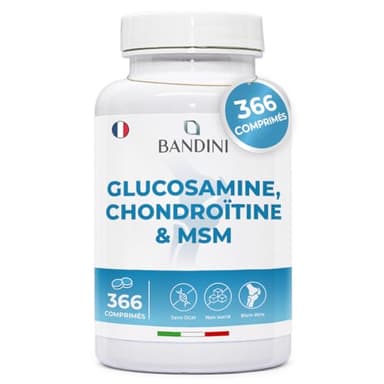 Bandini® Glucosamine Chondroïtine MSM + Vitamine C | 366 comprimés - 6 mois | Réduit inflammations des articulations, renforce le cartilage | 600mg de glucosamine, 100mg de chondroitine & MSM par dose