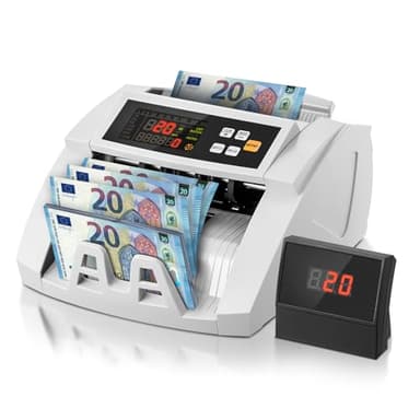 Machine à Compter les Billets FOHERE, Compteuse de Billets avec Détection de Contrefaçon UV/MG/IR/DD, 1100 Billets/Minute, Affichage LCD, Modes Valeur et Lot pour Magasins, Banques et Restaurants