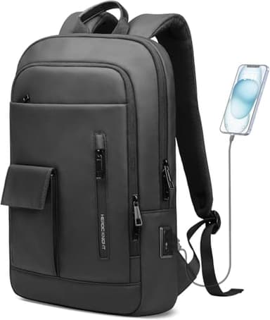 HEROIC KNIGHT Sac à Dos Ordinateur Portable 15,6" et Tablette 12,9" avec Port de Charge USB pour Hommes, Léger, Fin et Imperméable adapté au Travail, Business, Université, Loisirs, Voyage (Noir)