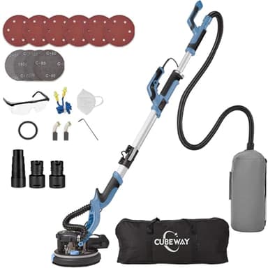 Ponceuse Girafe 750W Professionnelle avec Système de Vide Automatique et Lumière LED, Ponceuse Murale et Plafond Télescopique, Diamètre 215 mm, 7 Vitesses 900-1800 tr/min (bleu)