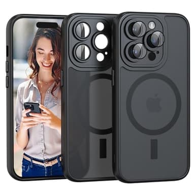Nupcknn Magnétique Coque iPhone 14 Pro Compatible Magnétique [Protection Caméra Intégrée] Housse Ultra Fine Anti-Choc - Dos Translucide Mat + Bordure TPU Souple