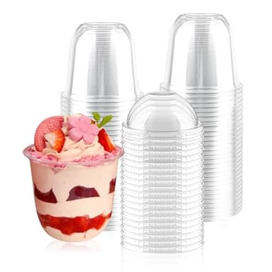 GZGXKJ 50 Verrines Plastiques avec Couvercle 360ml Pot Tiramisu Transparent Mini Gobelets à Dessert avec 50 Cuillères, Verrine Plastique pour Faits Maison, Pudding, Mousse, Glace