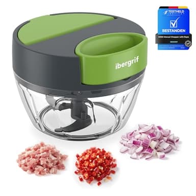 Ibergrif M502 Hachoir Manuel, Coupe Oignon Mixeur Manuel Polyvalent avec Port D'alimentation, Sans BPA, Facile à Nettoyer, Hachoir Oignon Fines Herbes pour Légumes Viande et Aliments pour Bébés