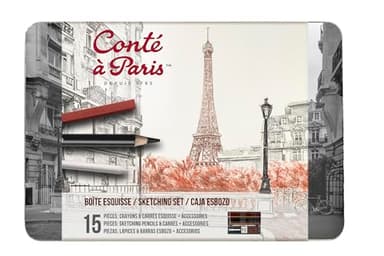 Conté à Paris Boite Metal Crayons Et Carres Esquisse + Accessoires