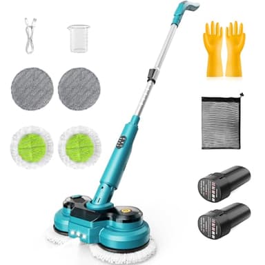 Lmozim Balai Electrique sans Fil Balai Laveur a Batterie Serpillière Rotatif 3 Vitesse avec 4 Pads Nettoyeur de Sol avec Pulvérisateur d'eau et Lampe LED pour Maison